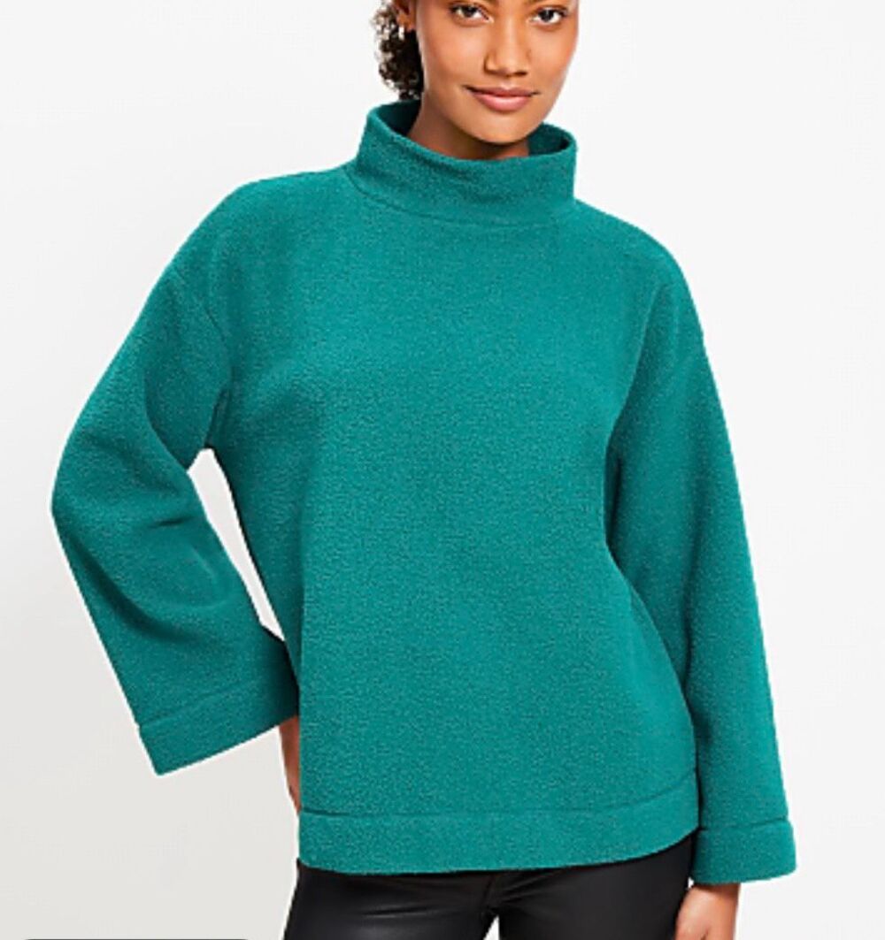 Loft emerald green fleece Sherpa mock neck oversized sweater small